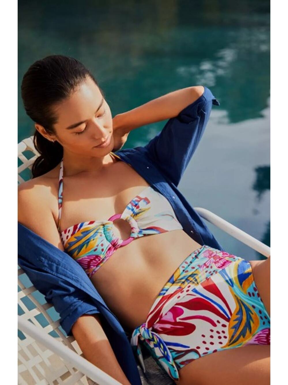 NWT PatBO Vibrant Colorful Bikini Two Piece Swimsuit M Top L Bottom Side Tie Set